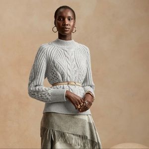 NWOT BANANA REPUBLIC LIGHT GRAY CASHMERE CABLE KNIT SWEATER LARGE